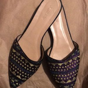 J crew metallic cloth mules